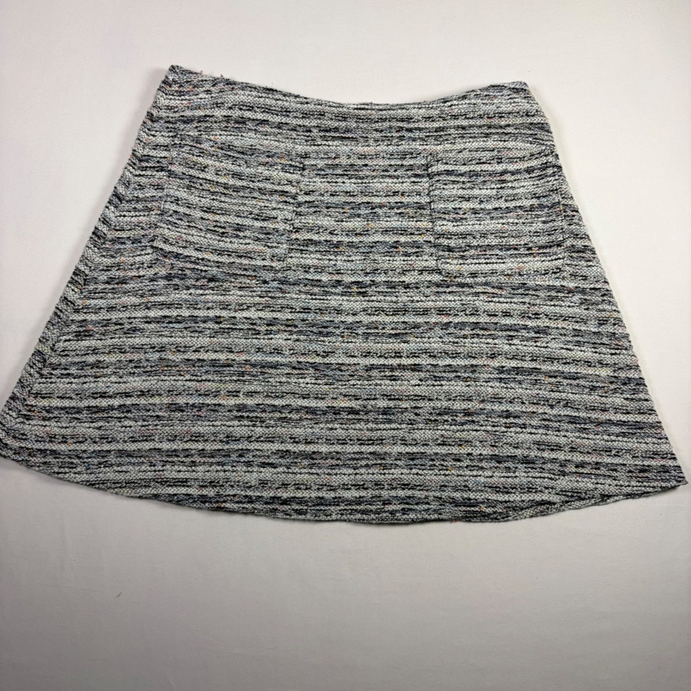 LOFT Mini Skirt Space Dye Knit Tweed A-Line Patch Pocket Grey Academia Preppy M